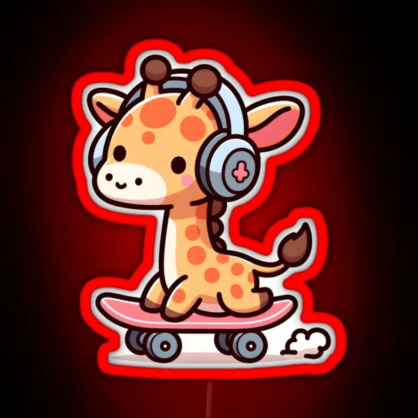 Kawaii Giraffe With Headphones RGB Neon Sign