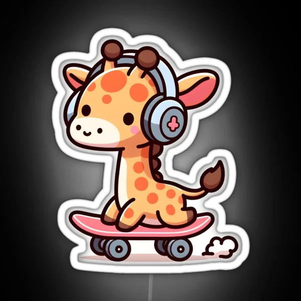 Kawaii Giraffe With Headphones RGB Neon Sign