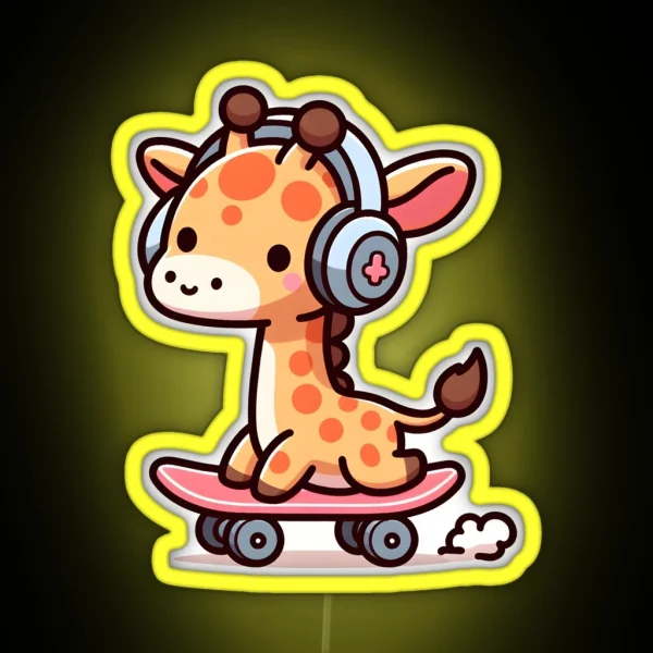 Kawaii Giraffe With Headphones RGB Neon Sign