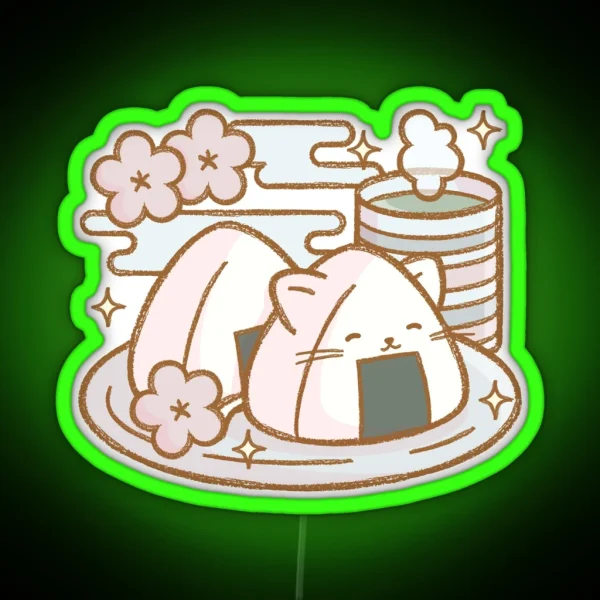 Kawaii Onigiri Neko RGB Neon Sign