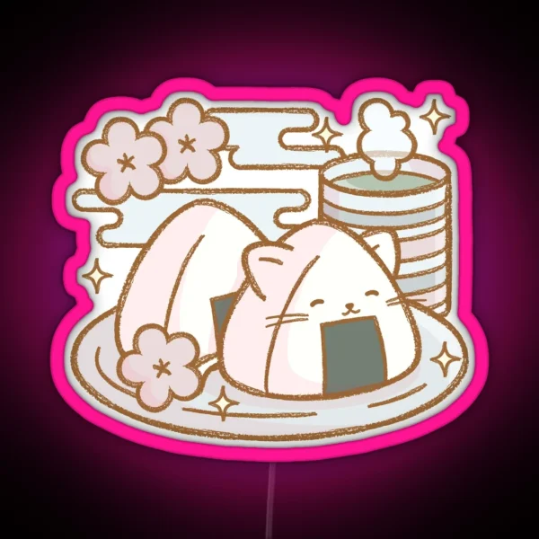 Kawaii Onigiri Neko RGB Neon Sign