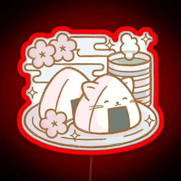 Kawaii Onigiri Neko RGB Neon Sign