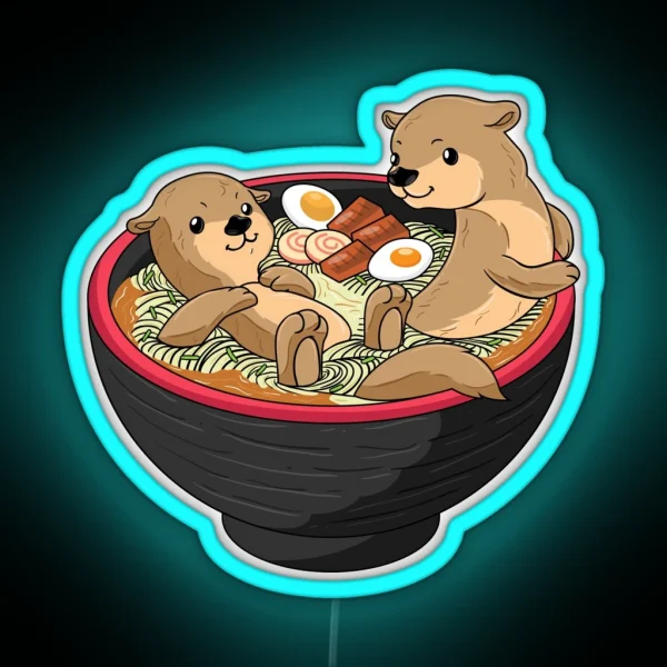 Kawaii Otter Led Japanese Ramen Noodles Soup Otter Lover RGB Neon Sign