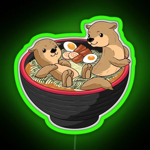 Kawaii Otter Led Japanese Ramen Noodles Soup Otter Lover RGB Neon Sign