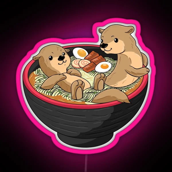 Kawaii Otter Led Japanese Ramen Noodles Soup Otter Lover RGB Neon Sign