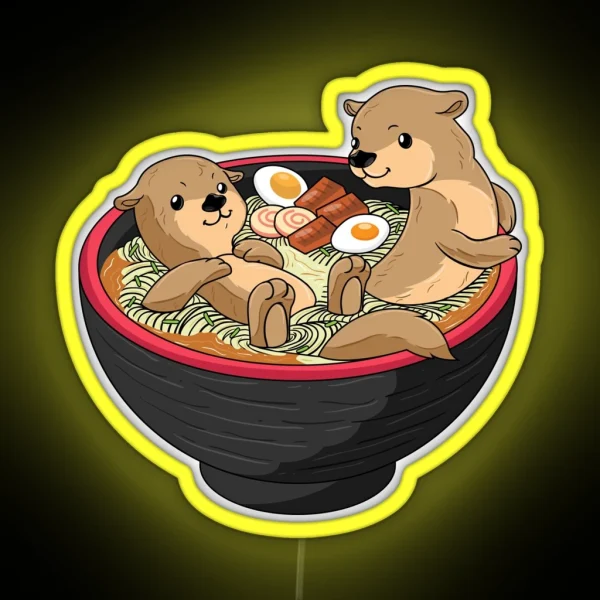 Kawaii Otter Led Japanese Ramen Noodles Soup Otter Lover RGB Neon Sign