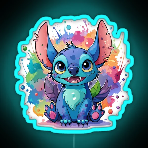Kawaii Stitch Watercolor Splash RGB Neon Sign