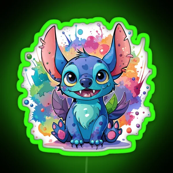 Kawaii Stitch Watercolor Splash RGB Neon Sign