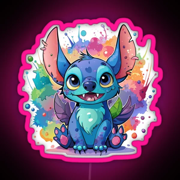 Kawaii Stitch Watercolor Splash RGB Neon Sign