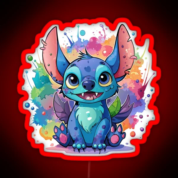 Kawaii Stitch Watercolor Splash RGB Neon Sign