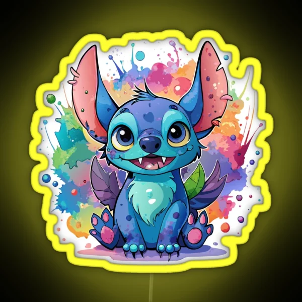Kawaii Stitch Watercolor Splash RGB Neon Sign