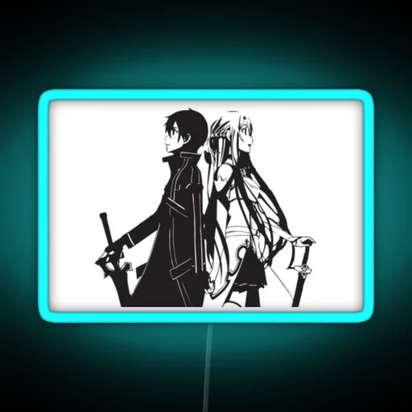 Kirito And Asuna In Black And White RGB Neon Sign