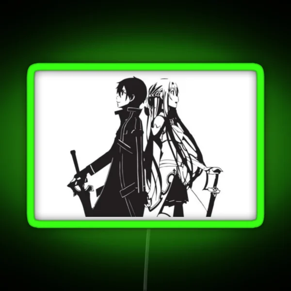 Kirito And Asuna In Black And White RGB Neon Sign
