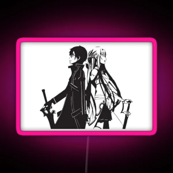 Kirito And Asuna In Black And White RGB Neon Sign