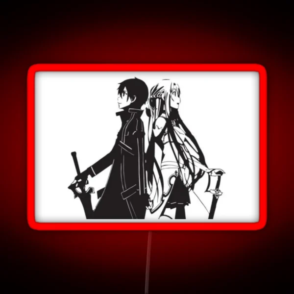 Kirito And Asuna In Black And White RGB Neon Sign