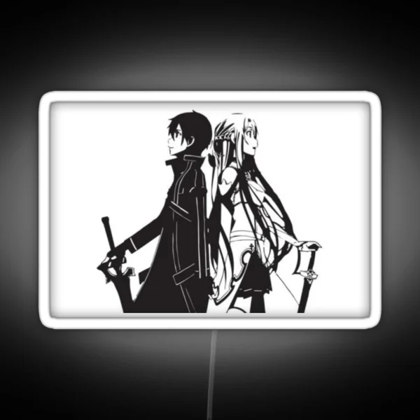 Kirito And Asuna In Black And White RGB Neon Sign