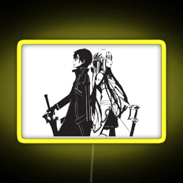 Kirito And Asuna In Black And White RGB Neon Sign