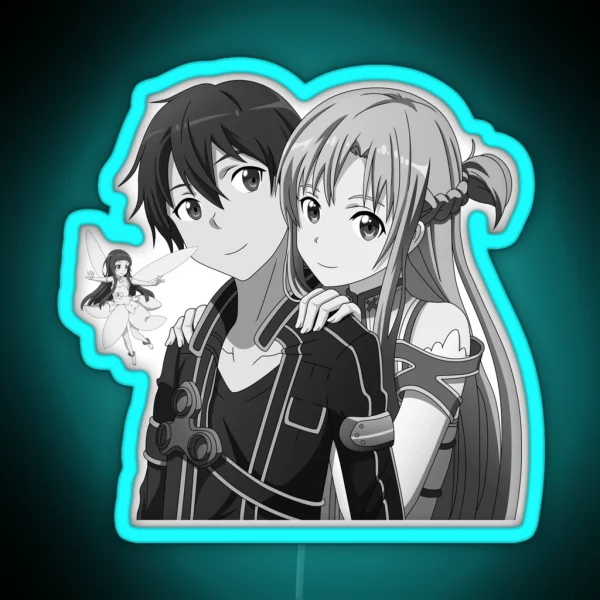 Kirito Asuna And Yui Grayscale RGB Neon Sign