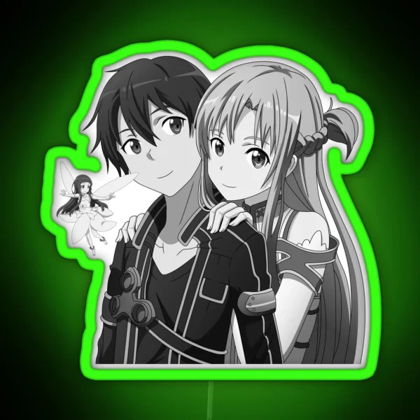 Kirito Asuna And Yui Grayscale RGB Neon Sign