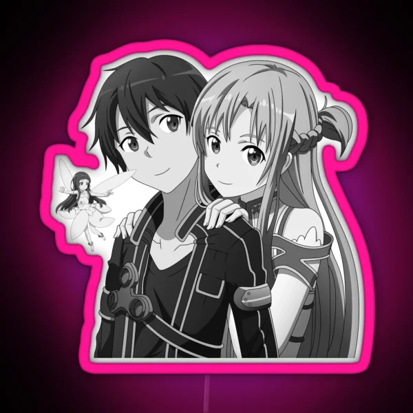 Kirito Asuna And Yui Grayscale RGB Neon Sign