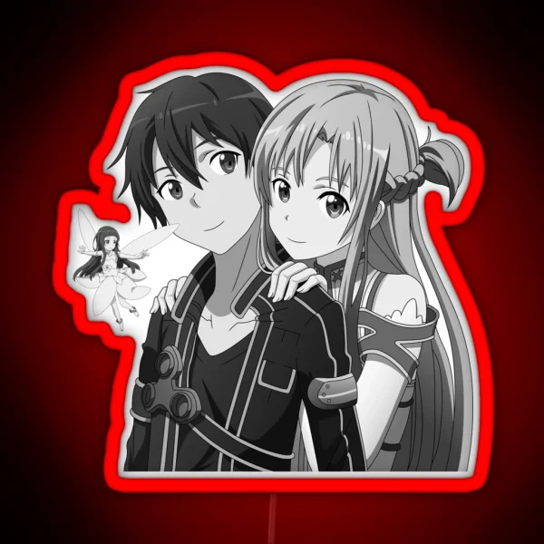 Kirito Asuna And Yui Grayscale RGB Neon Sign