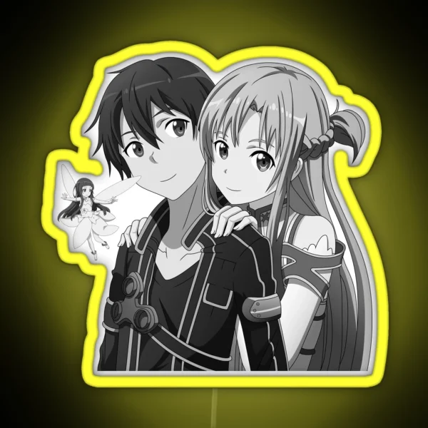Kirito Asuna And Yui Grayscale RGB Neon Sign