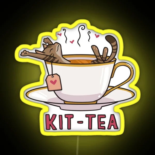 Kit Tea Teacup Cat RGB Neon Sign