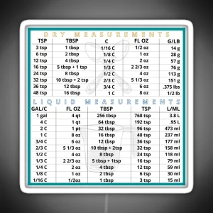 Kitchen Measurements Conversion Chart RGB Neon Sign