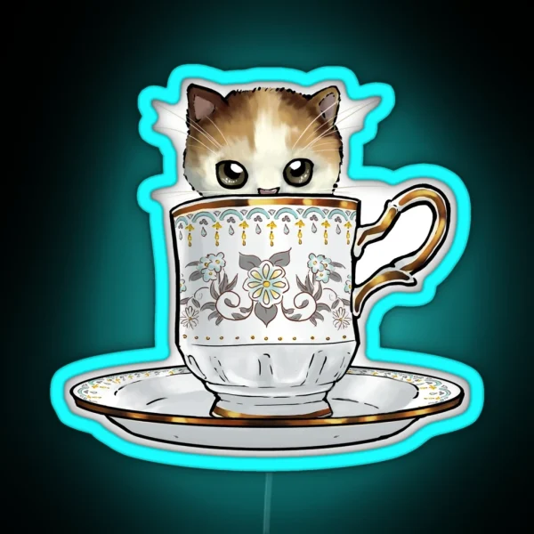 Kitten In A Tea Cup Original Colors Calico Kitten RGB Neon Sign