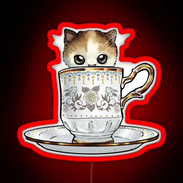 Kitten In A Tea Cup Original Colors Calico Kitten RGB Neon Sign