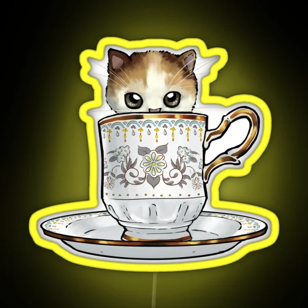 Kitten In A Tea Cup Original Colors Calico Kitten RGB Neon Sign