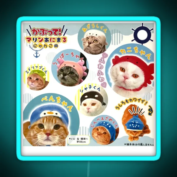 Kitties With Sea Creatures Hats RGB Neon Sign