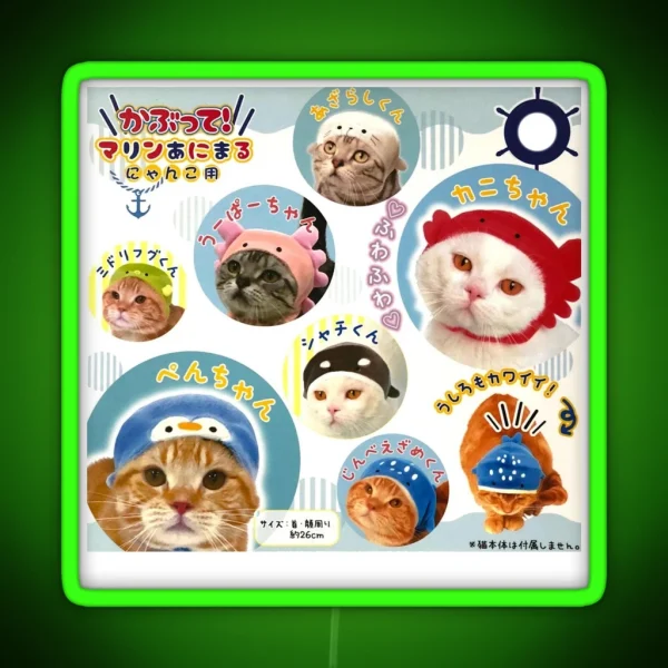 Kitties With Sea Creatures Hats RGB Neon Sign