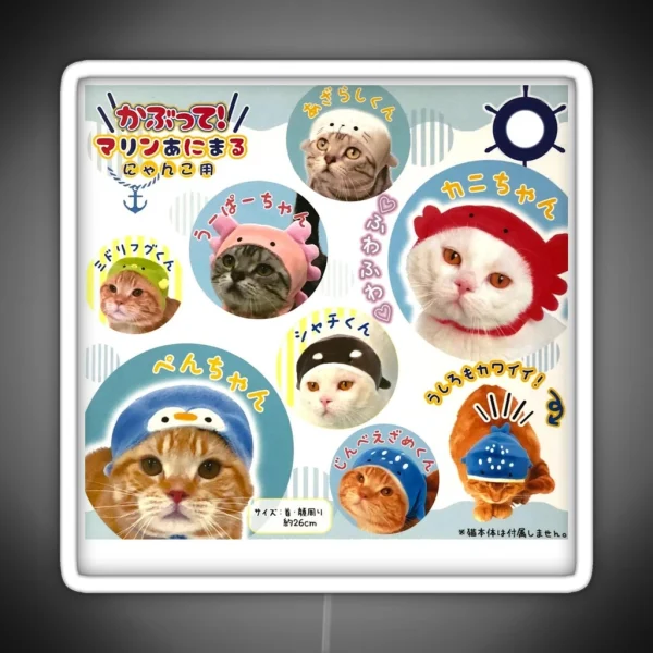 Kitties With Sea Creatures Hats RGB Neon Sign