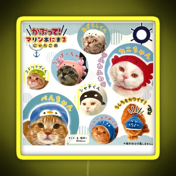 Kitties With Sea Creatures Hats RGB Neon Sign