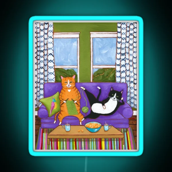 Knit And Chill Cats RGB Neon Sign