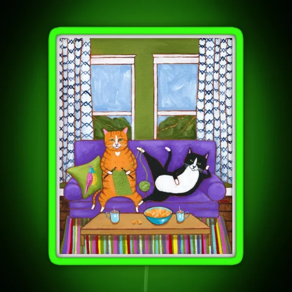 Knit And Chill Cats RGB Neon Sign