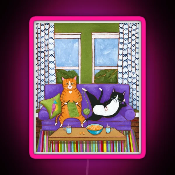 Knit And Chill Cats RGB Neon Sign