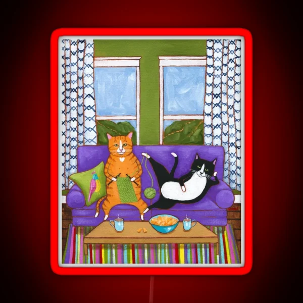 Knit And Chill Cats RGB Neon Sign