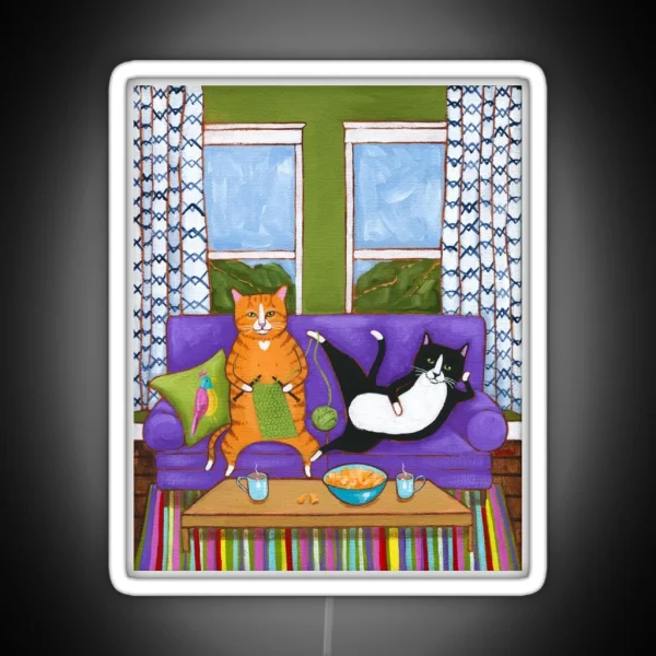 Knit And Chill Cats RGB Neon Sign