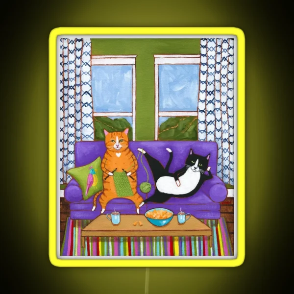 Knit And Chill Cats RGB Neon Sign