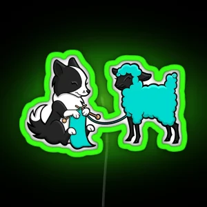 Knitting Border Collie And Friend III RGB Neon Sign