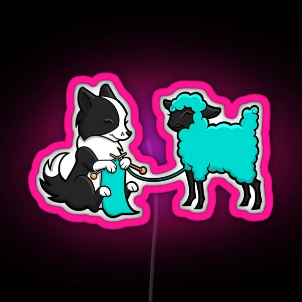 Knitting Border Collie And Friend III RGB Neon Sign