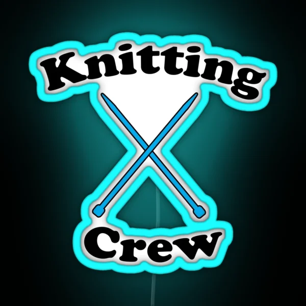 Knitting Crew Blue Needles Funny RGB Neon Sign