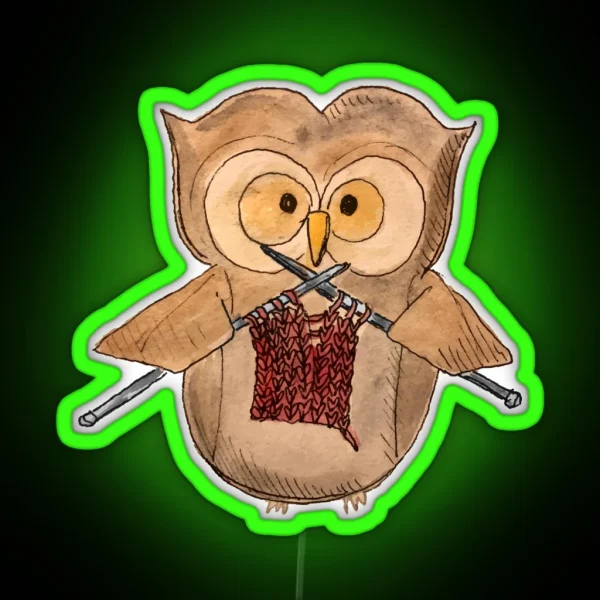 Knitting Owl Red Class RGB Neon Sign