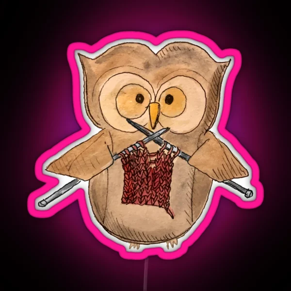 Knitting Owl Red Class RGB Neon Sign
