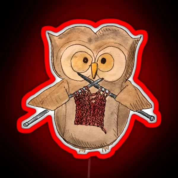 Knitting Owl Red Class RGB Neon Sign