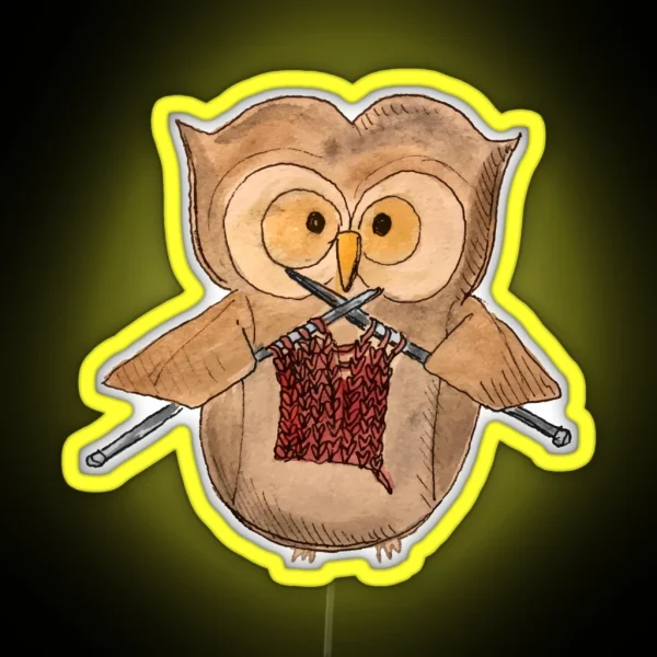 Knitting Owl Red Class RGB Neon Sign