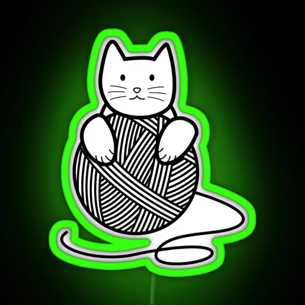 Knitting Wool Cat Knitting Needles Gift Handmade RGB Neon Sign