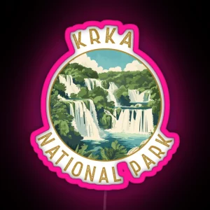 Krka National Park Croatia Retro Distressed Circle RGB Neon Sign